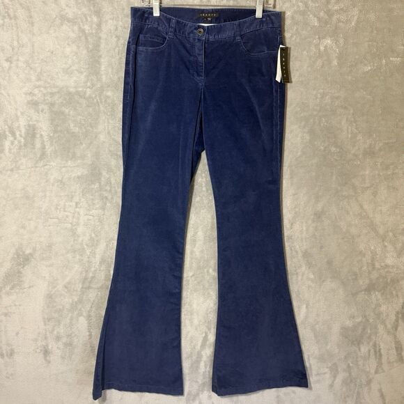 New Theory Pants Womens 8 Blue Velour Velvet Bell Bottom Flared Leg SHIMRA $255 - Picture 1 of 12